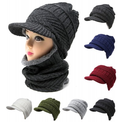 2 in 1 Cable Knit Winter Hat w/ Neck Warmer Mask Brim Beanie Fur Lining Unisex  eb-15712961
